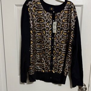 JM Collection Black and Gold Sequin Cardigan